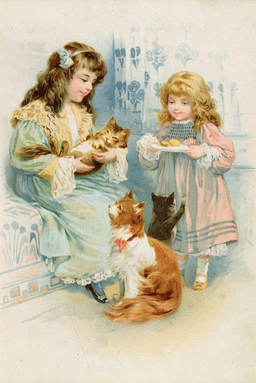 Tea party do gatinho (chromo litho) de Unbekannt Unbekannt