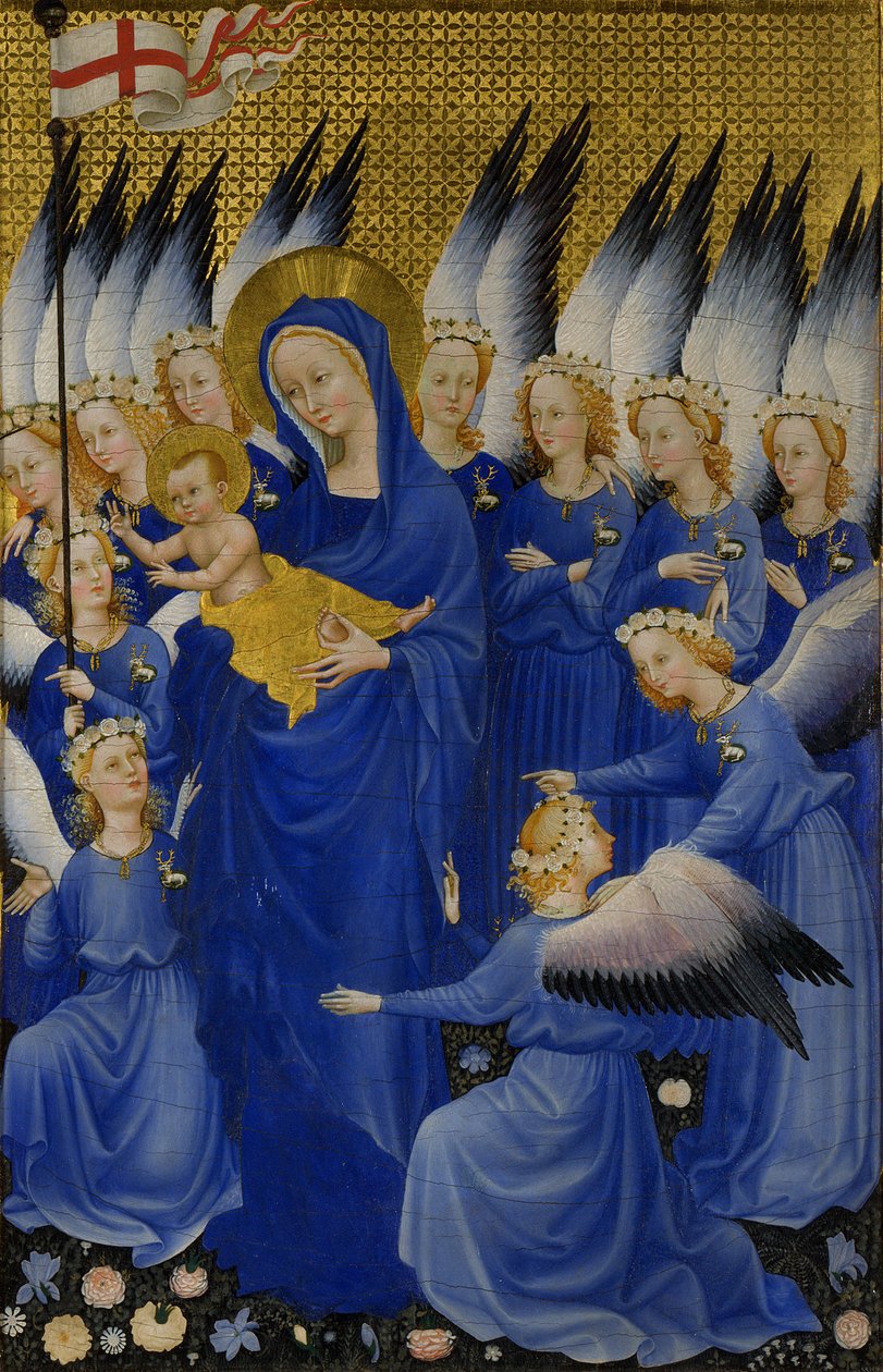 Maria com criança e anjos, painel direito de Wilton Diptych, c.1395-9 (tempera de ovo sobre madeira) de Unbekannt Unbekannt