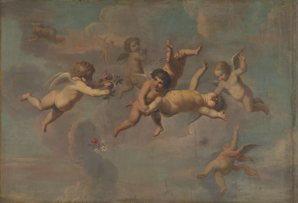 Putti caindo com flores de Anonymous