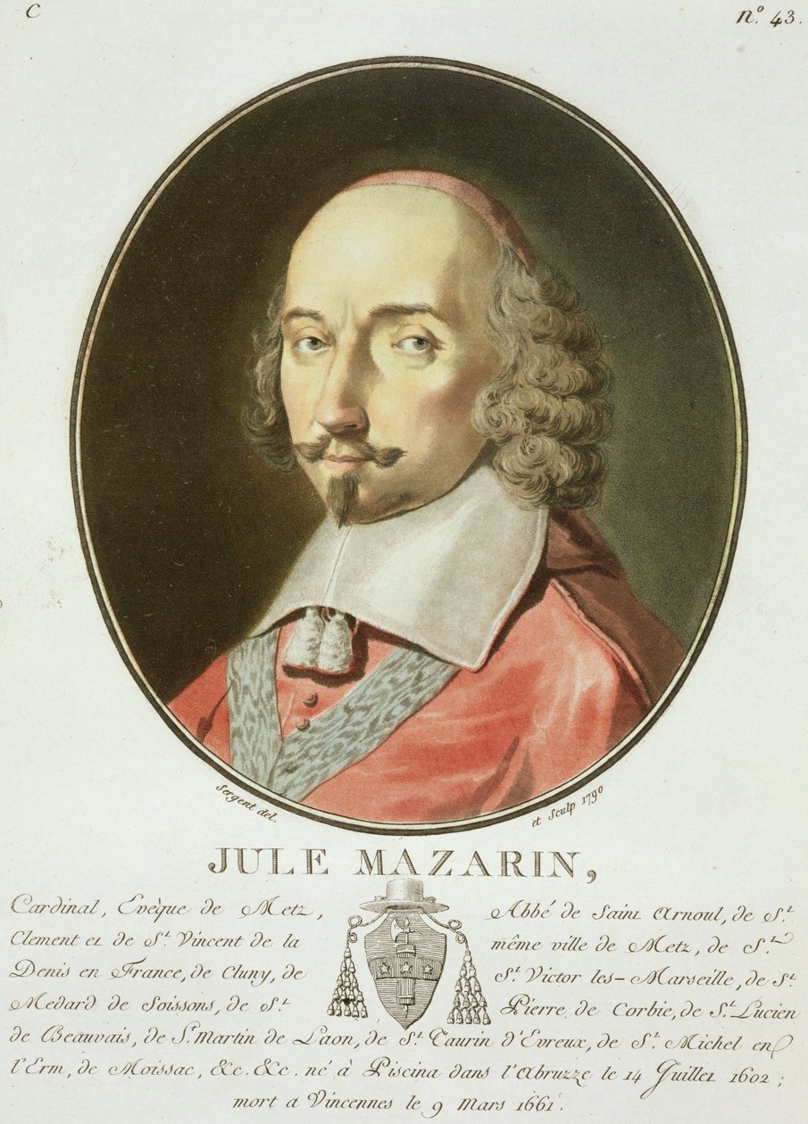 O cardeal Jules Mazarin (1602-1661), de "Retratos de grandes homens, mulheres ilustres e súditos memoráveis da França", publicou 1787-92 de Antoine Louis Francois Sergent Marceau