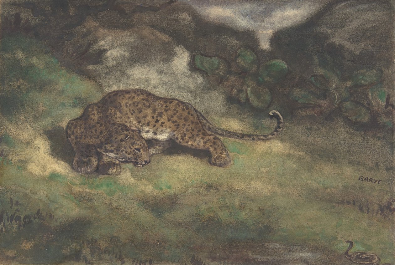 Leopardo e Serpente, 1810-75. de Antoine Louis Barye
