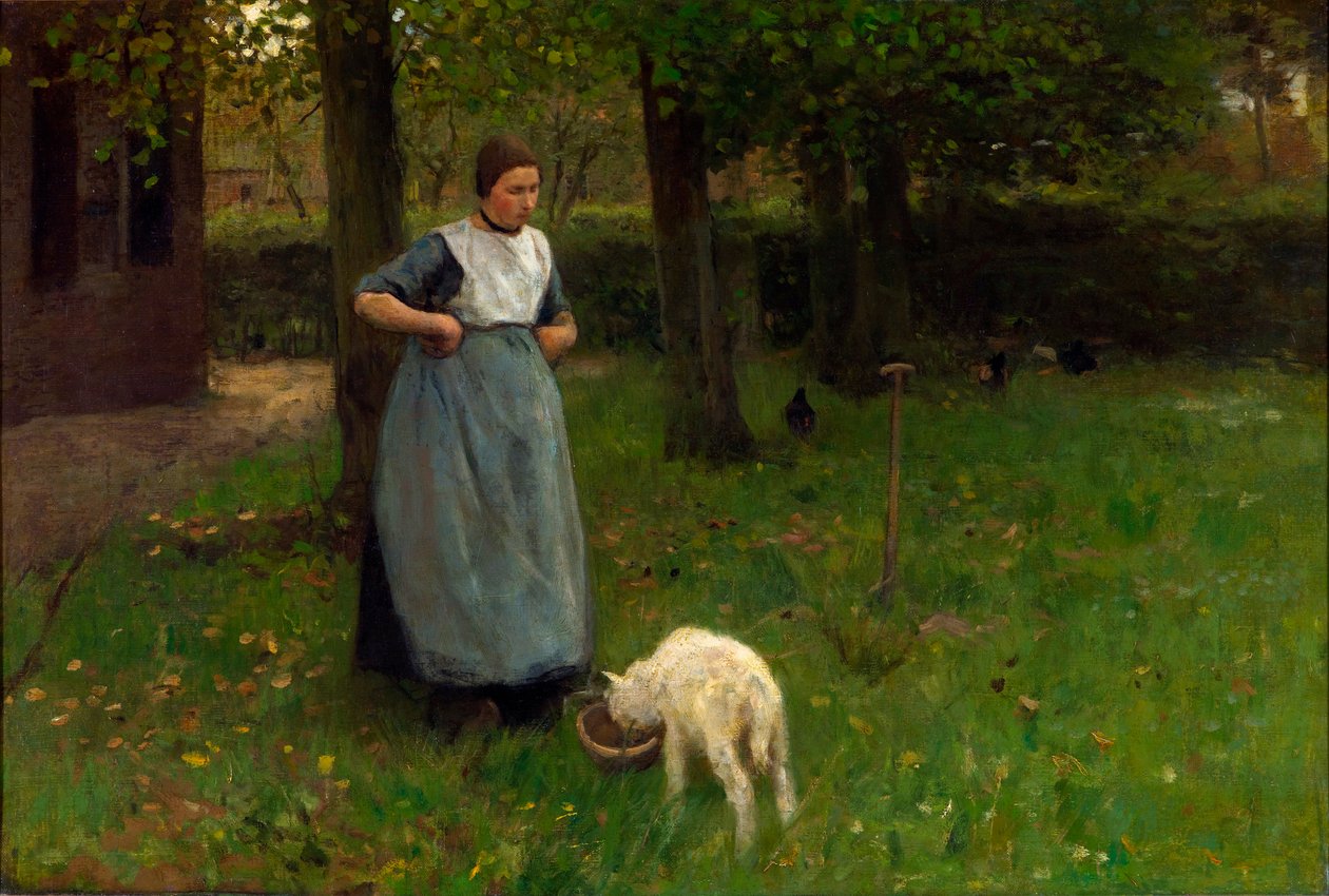 Mulher de Laren com cordeiro de Anton Mauve