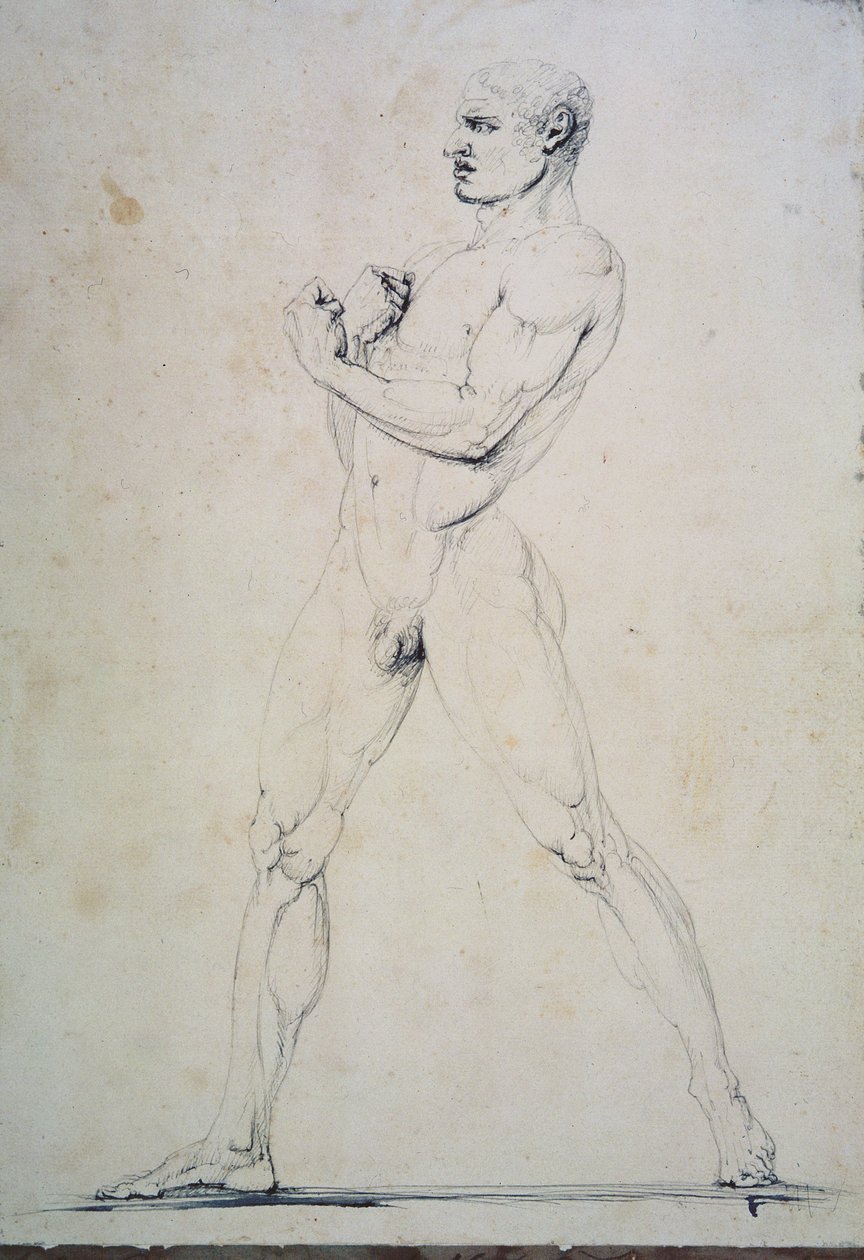 Nu Masculino, Damoxenos de Siracusa, da descrição de Pausanias dos Jogos de Nemean em seu Itinário da Grécia (século II aC), 1794 (caneta e tinta) de Antonio Canova