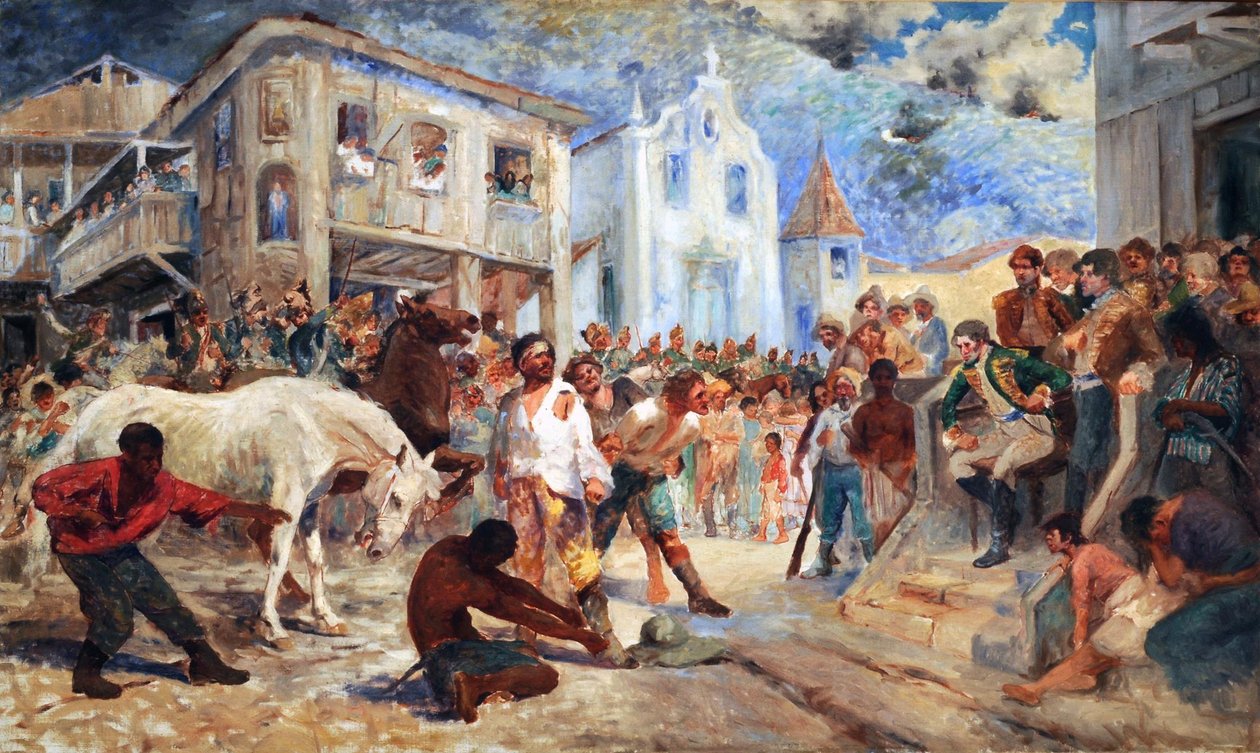  Julgamento de Filipe do Santos. Retrata a cena final da Revolta de Filipe dos Santos, ocorrida em 1720, em Vila Rica, Minas Gerais, Braziln de Antonio Parreiras