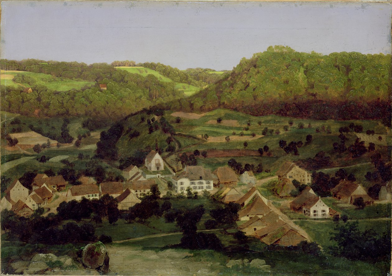 Uma vista da aldeia de Tenniken, 1846 de Arnold Böcklin