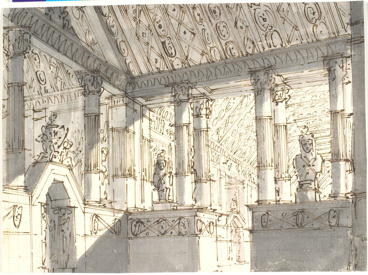 Interior (do templo?) com colunas e estátuas de Aron Wallick
