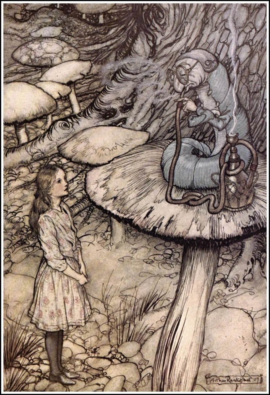 Alices Adventures in Wonderland - Conselhos de um Lagartone de Arthur Rackham