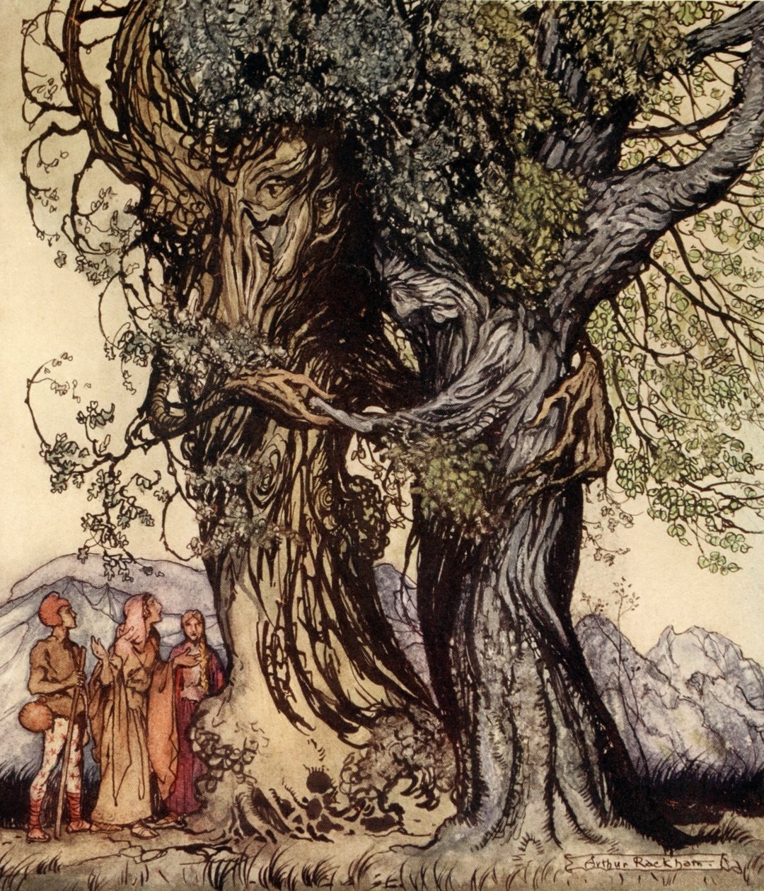 Eu sou o velho Philemon! murmurou o carvalho, ilustração de &39;Um livro de maravilhas para meninas e meninos&39; por Nathaniel Hawthorne, 1928 de Arthur Rackham