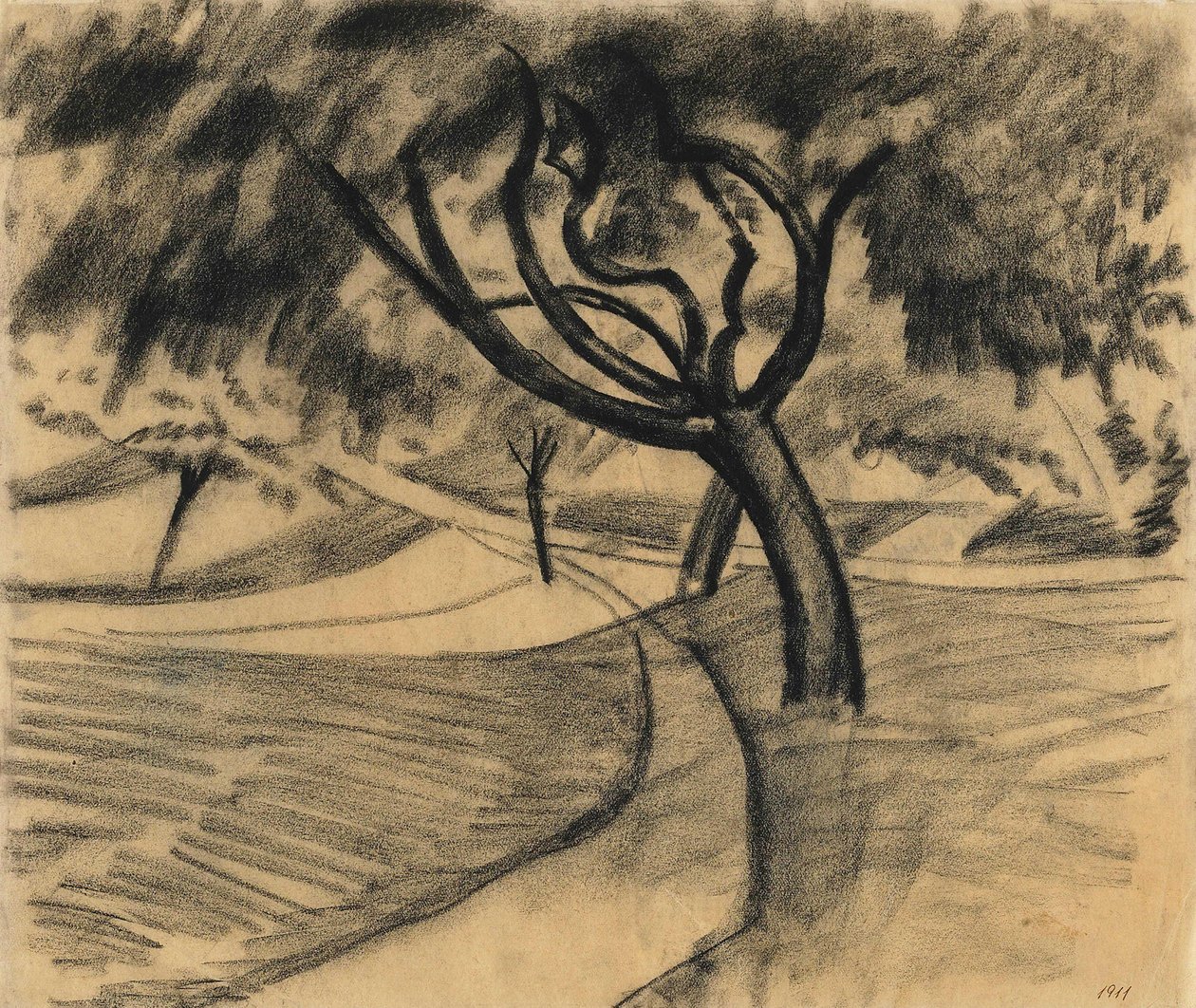 Árvore e campos de August Macke