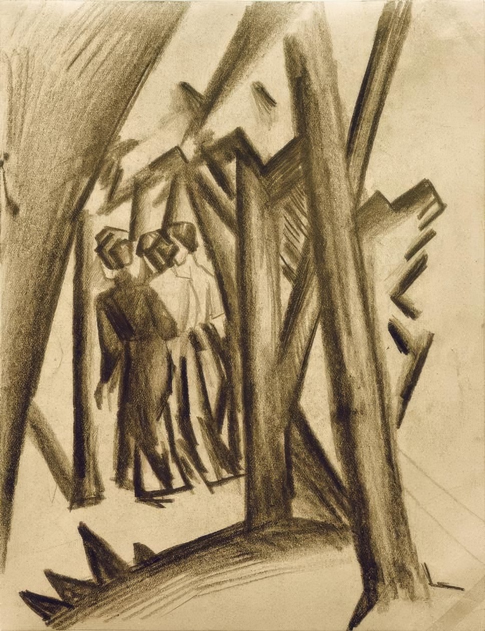 Três meninas na floresta de August Macke