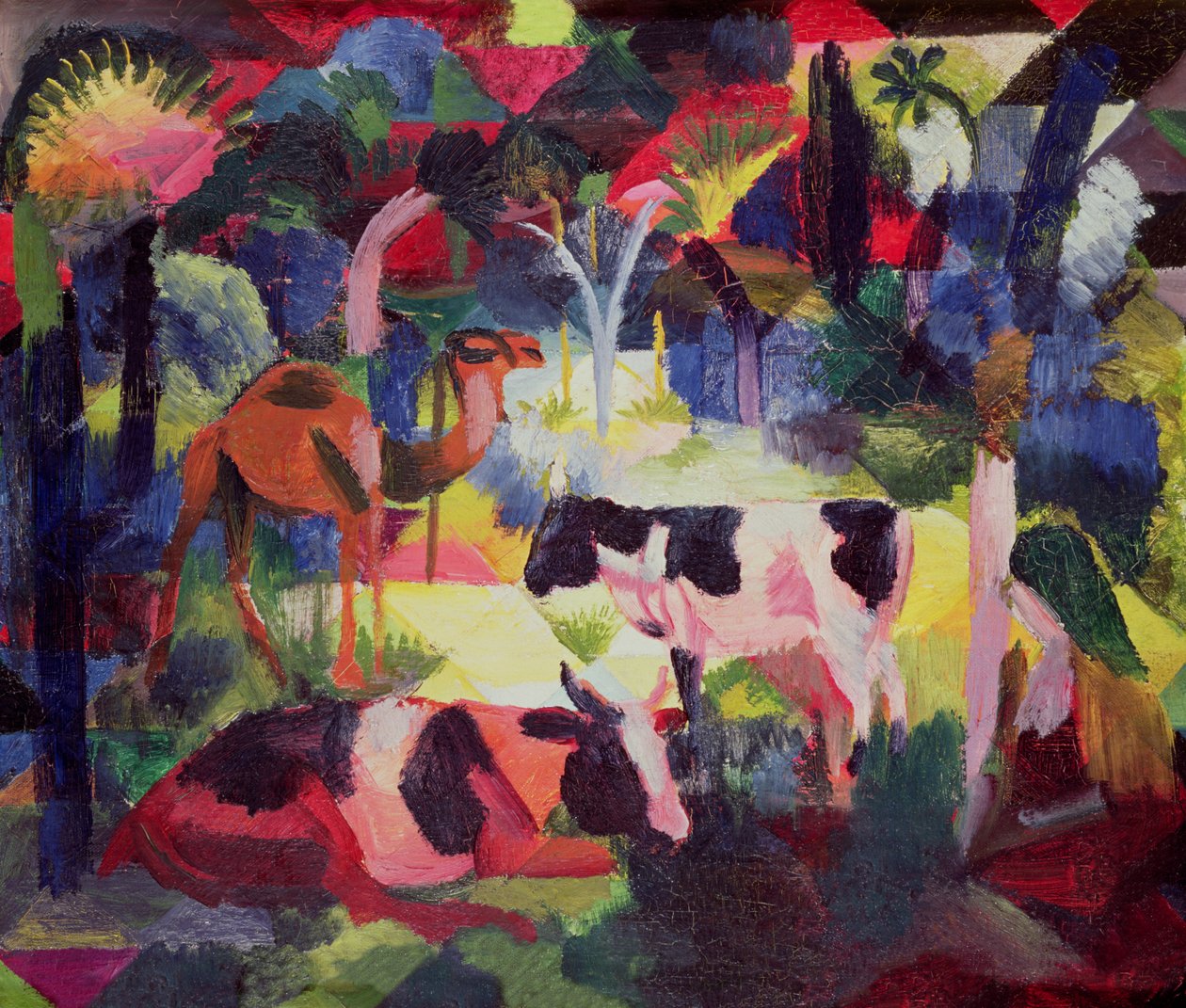 Paisagem com vacas e um camelo de August Macke
