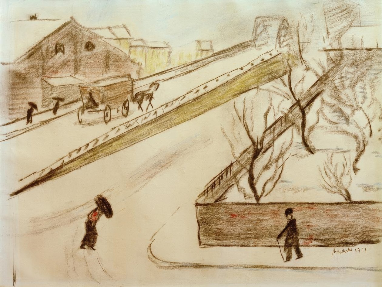 Esquina da rua na neve de August Macke