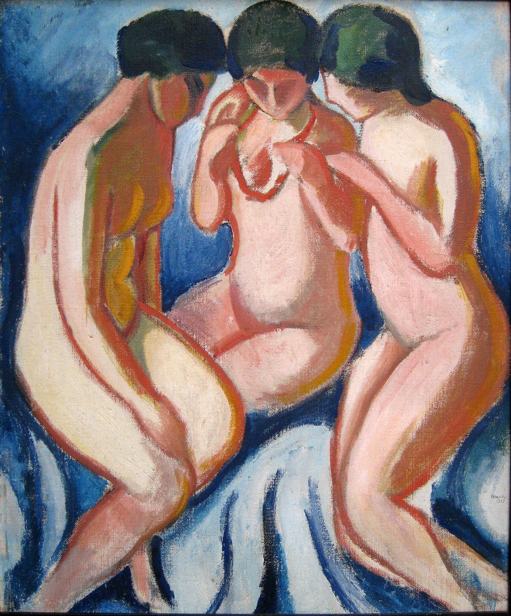 Três nus contra o fundo azul de August Macke