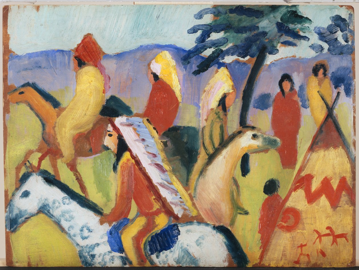Índios cavalgando na tenda de August Macke