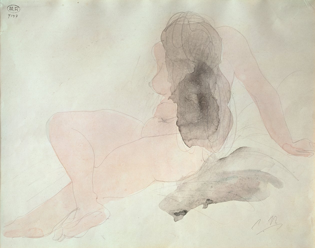 Nua sentada com cabelo despenteado de Auguste Rodin