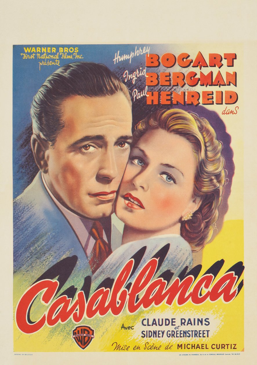 Um pôster belga anunciando o filme "Casablanca" de Belgian School