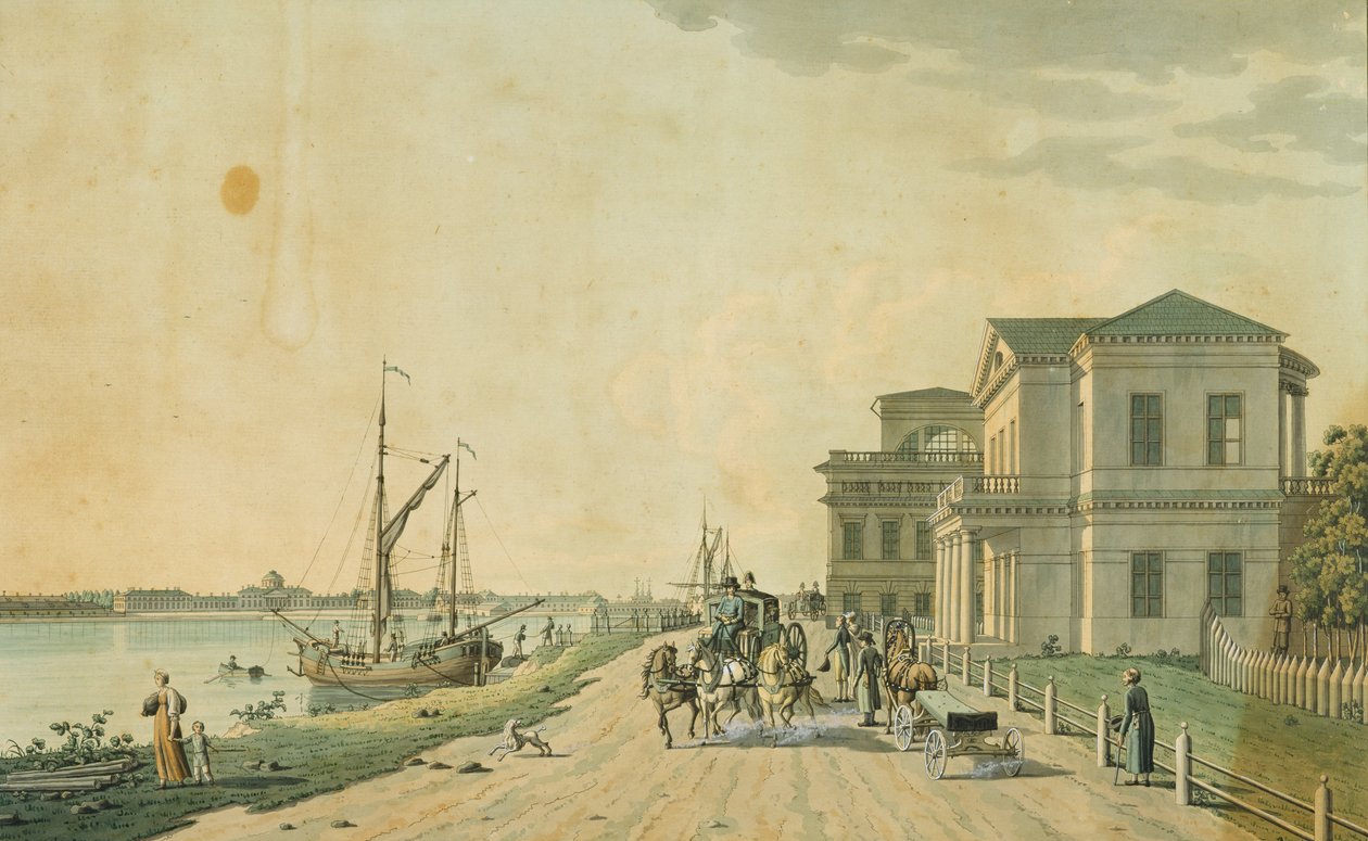 O Palácio Imperial de Tauride e arredores, São Petersburgo, 1799 (gravura com wc) de Benjamin Patersson