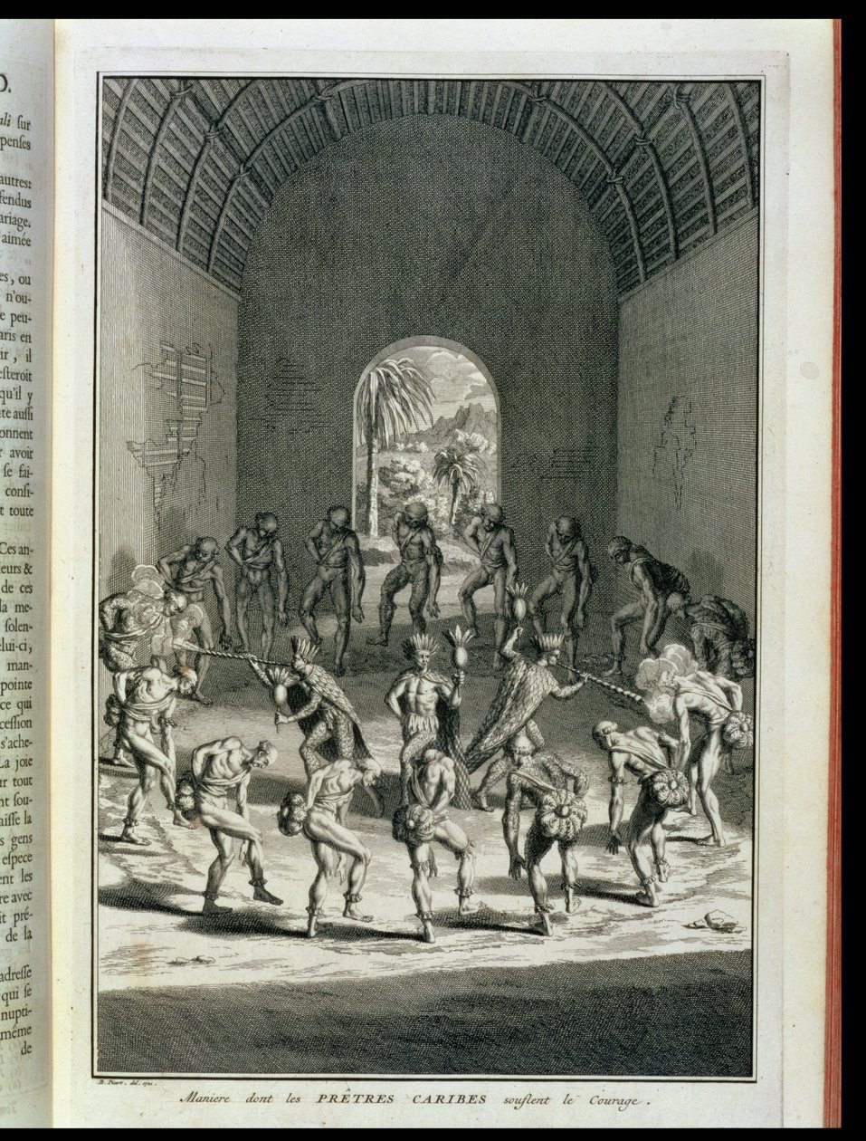 A maneira pela qual os sacerdotes caribenhos impulsionam sua coragem, de "cerimônias religiosas e costumes", 1721 de Bernard Picart