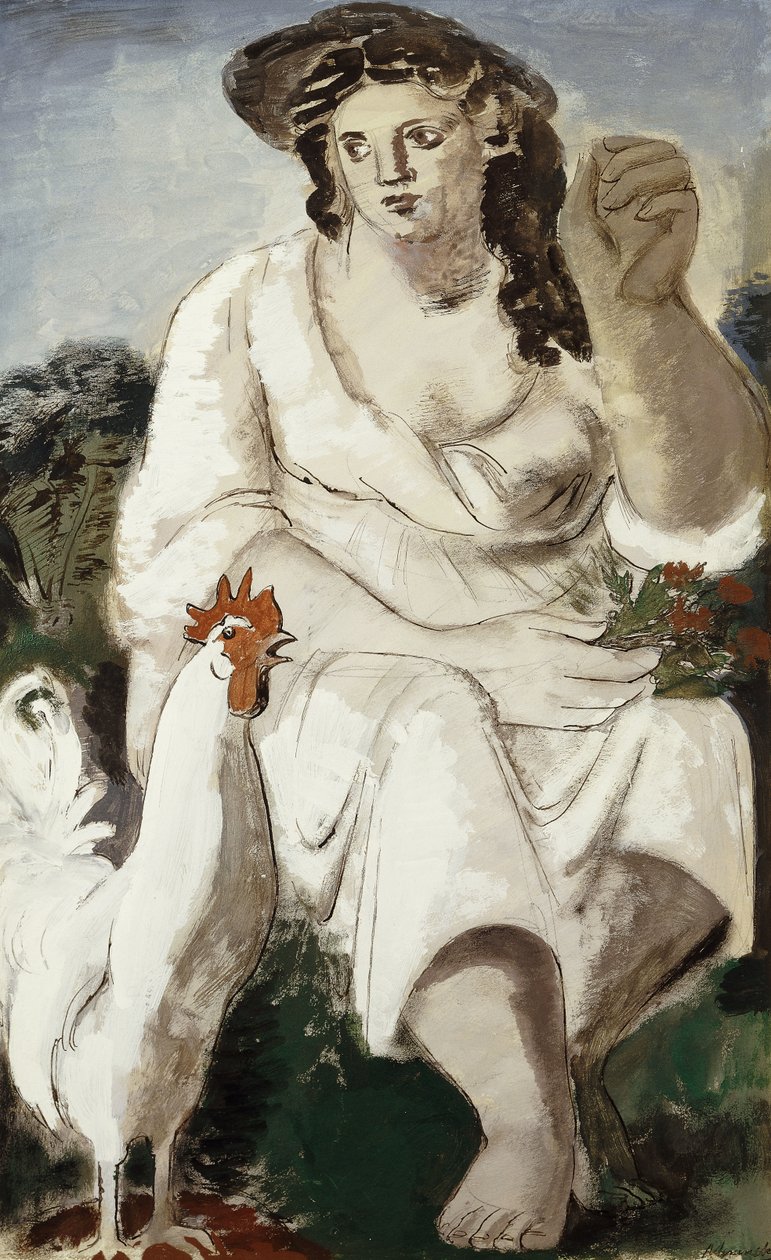 Camponesa e Galo Branco de Bernard Meninsky