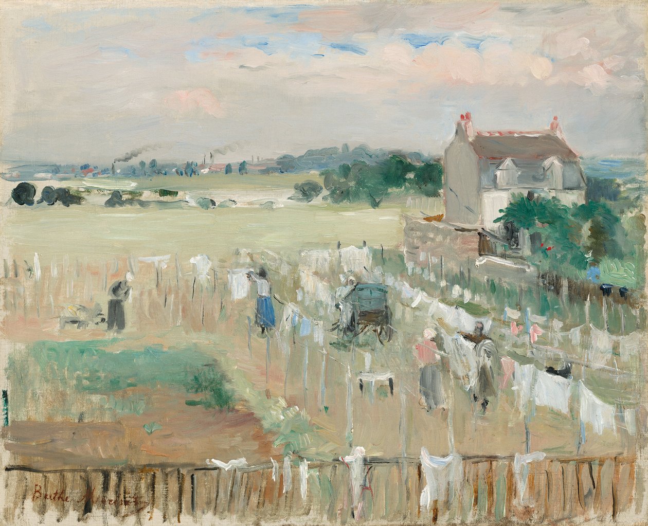 Pendurar a roupa para secar de Berthe Morisot