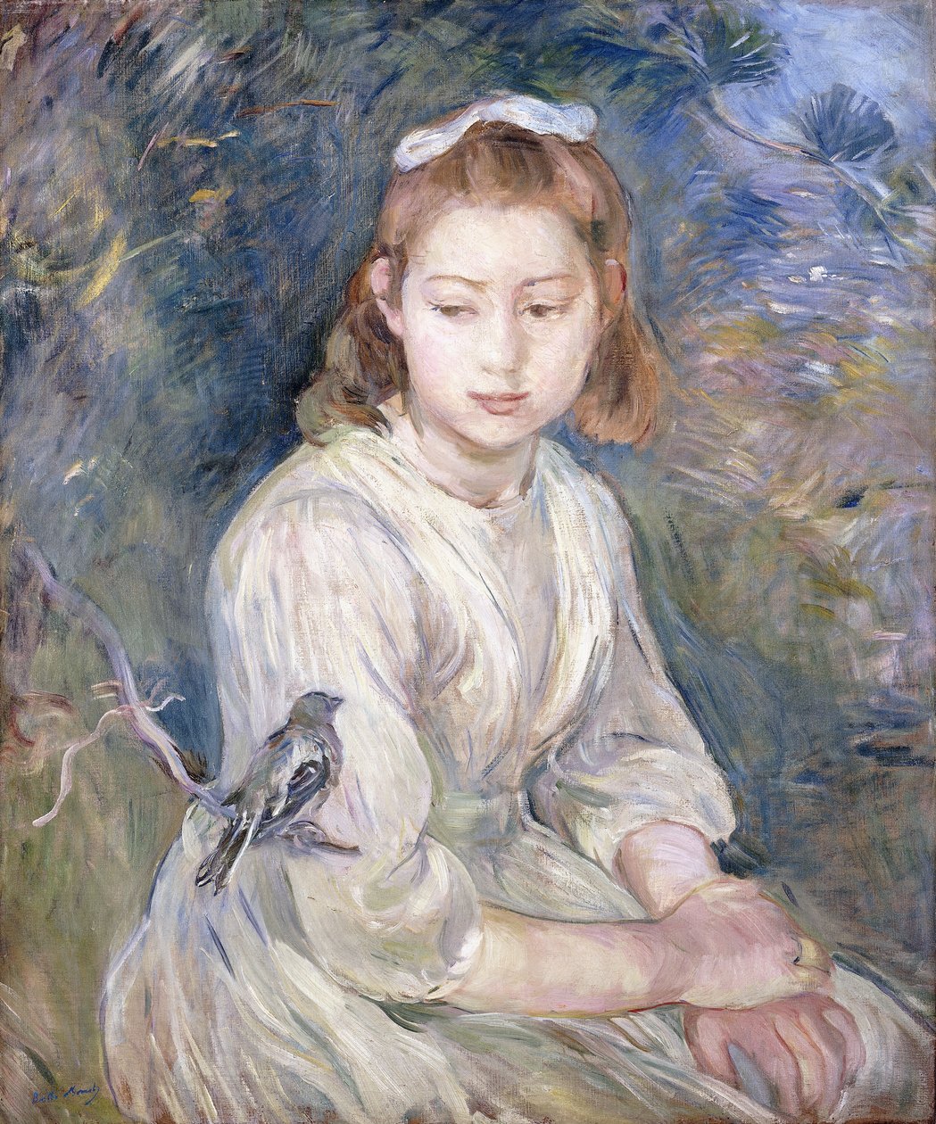 Menina com um pássaro, 1891 de Berthe Morisot