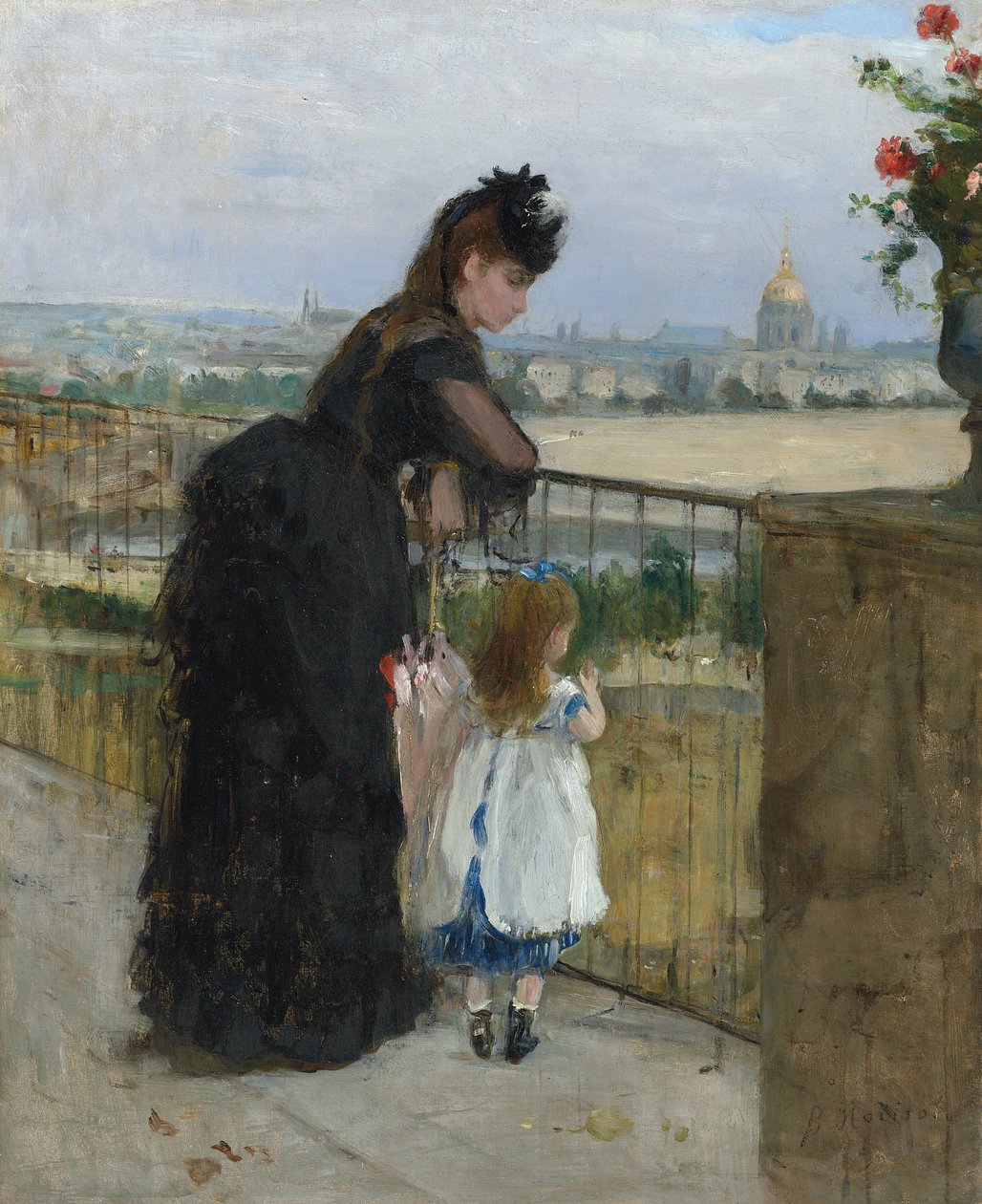 Mulher e criança na varanda de Berthe Morisot