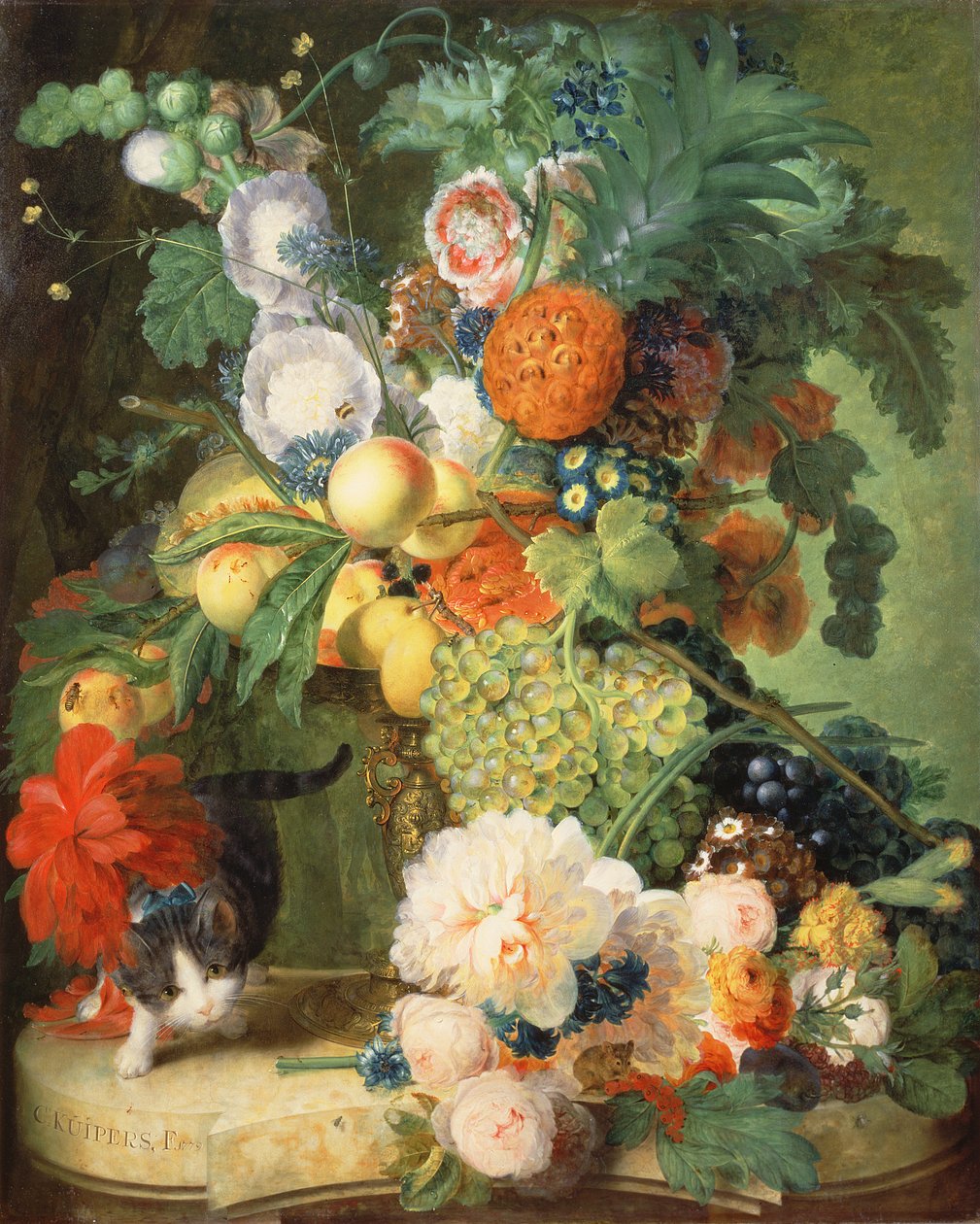 Ainda vida com flores e gato de C. Kuipers