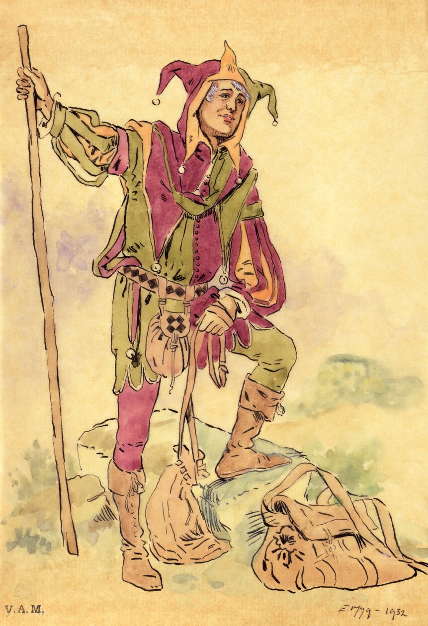 Figurino de um bobo da corte para Sonho de uma Noite de Verão c.1881-93 de C. Wilhelm