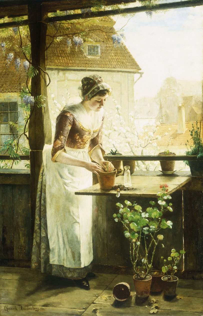 Mulher envasamento flores, 1890 de C. Hendrick Nordenberg