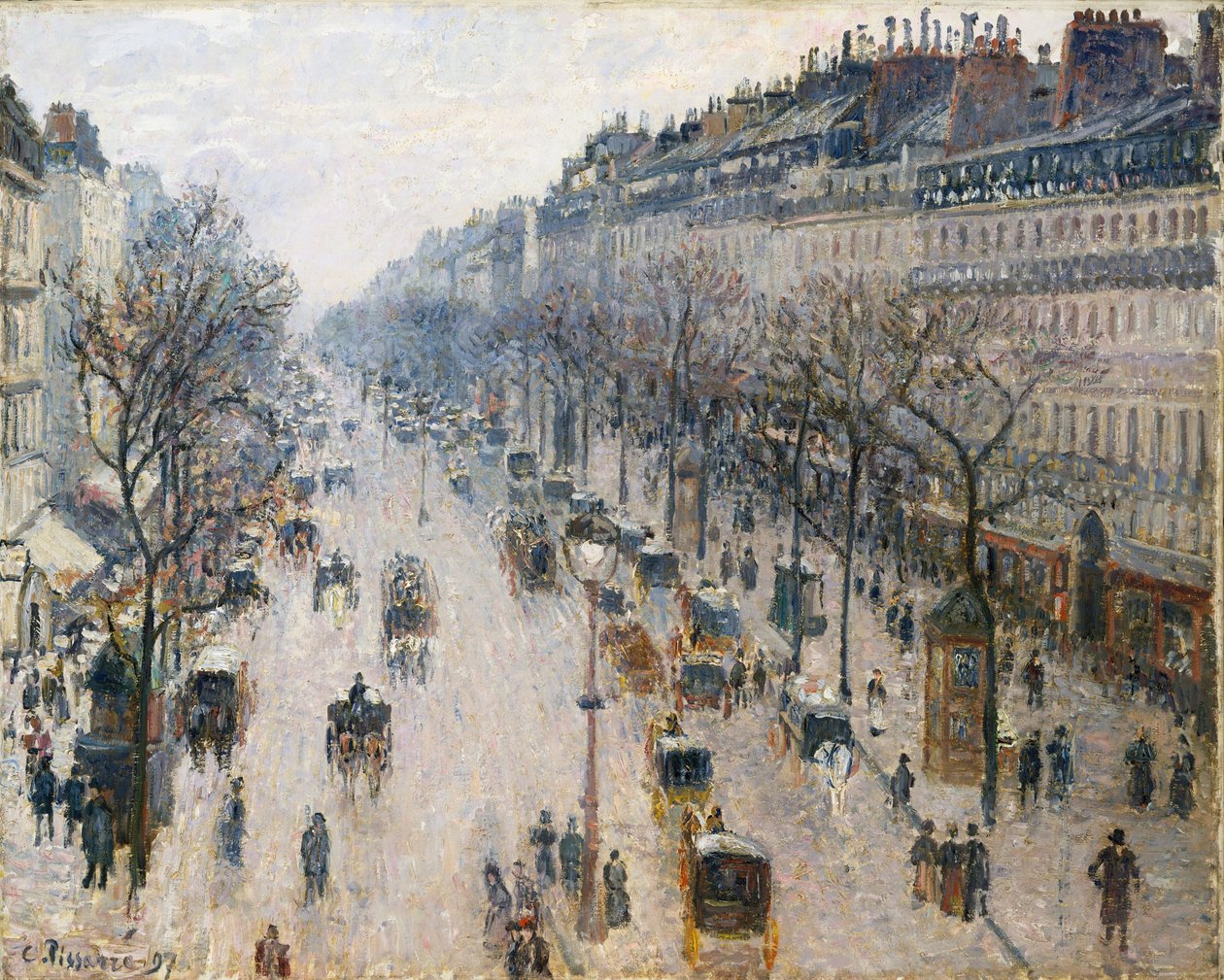 O Boulevard Montmartre em uma manhã de inverno de Camille Jacob Pissarro