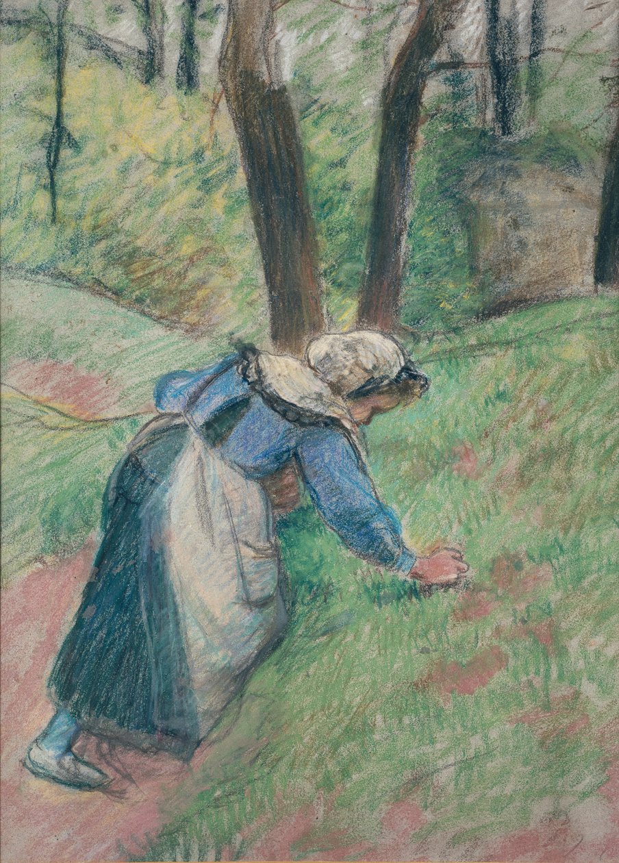Mulher camponesa capinando a grama, c1894 de Camille Pissarro