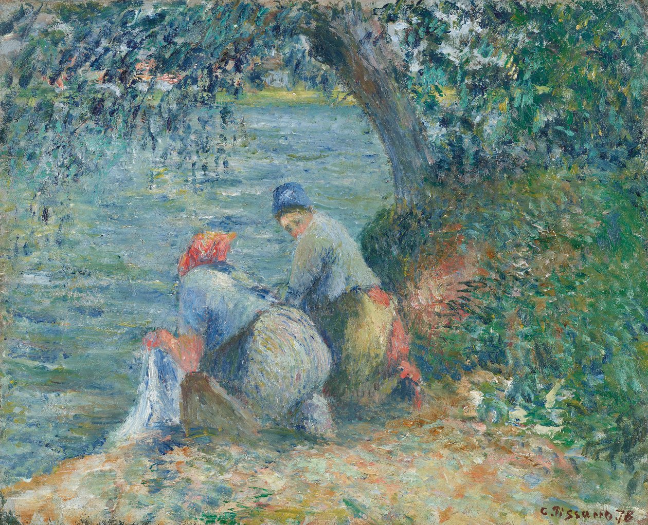 Lavadeiras à beira da água, Pontoise, 1878. de Camille Pissarro