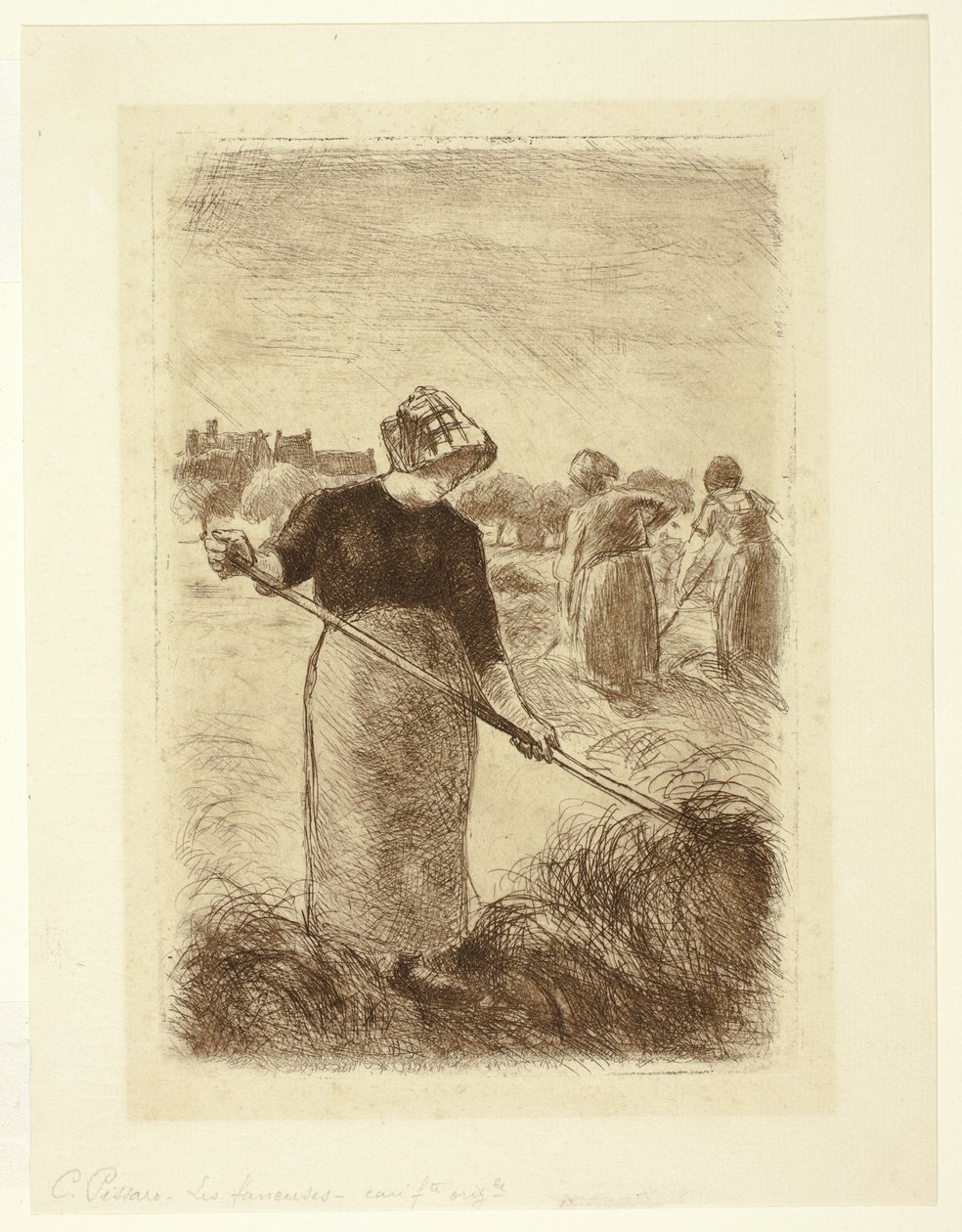 Mulheres jogando o feno de Camille Pissarro