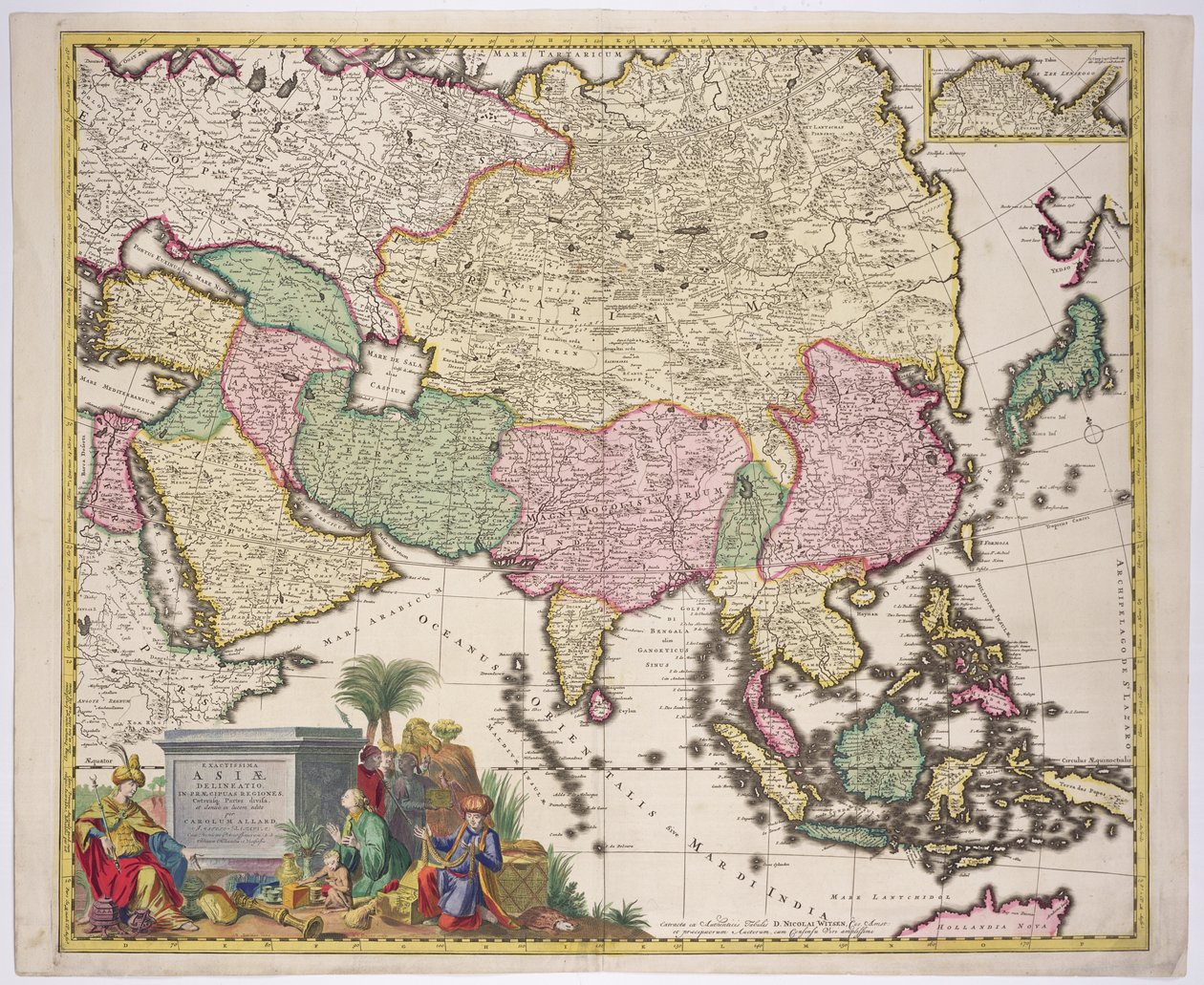 Mapa da Ásia, Tartaria, Japão, Filipinas e Índias Orientais, gravado por G. van Gouwen, c.1690 de Carel Allard