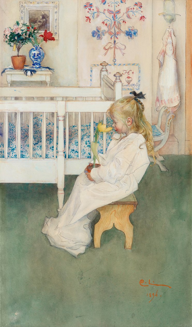 Lisbeth com tulipa amarela de Carl Larsson