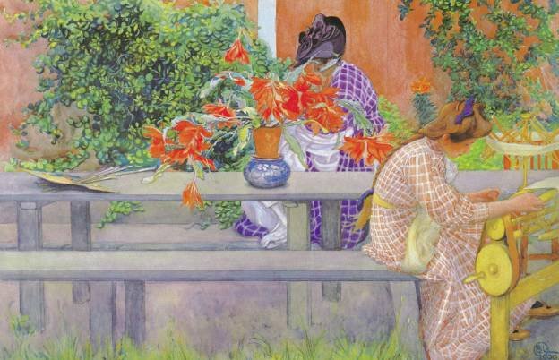 Karin e Brita com cactus de Carl Larsson