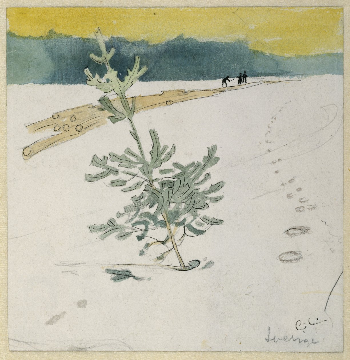 Paisagem de inverno (caneta e tinta com wc no papel) de Carl Larsson