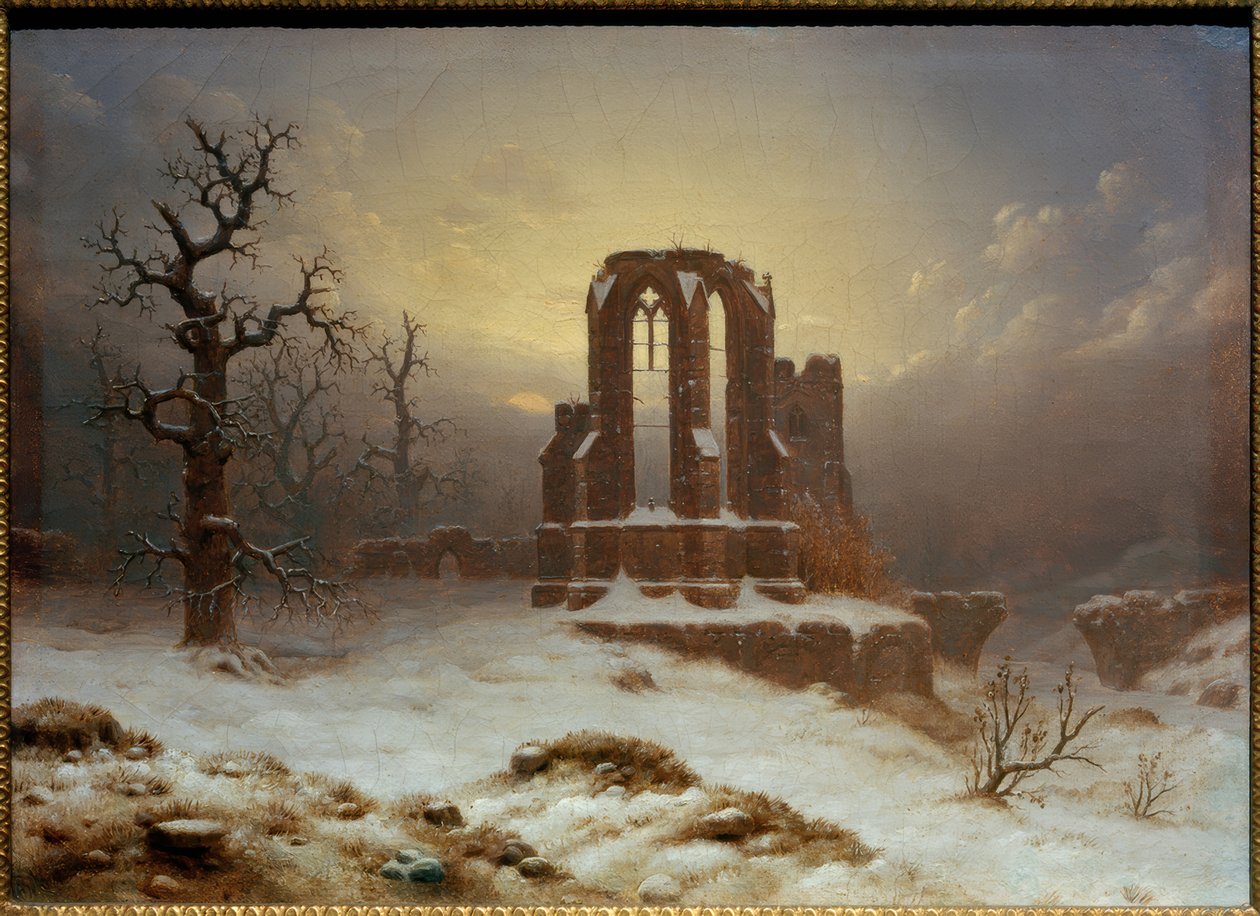 Ruína da igreja na neve de Carl Georg Adolph Hasenpflug