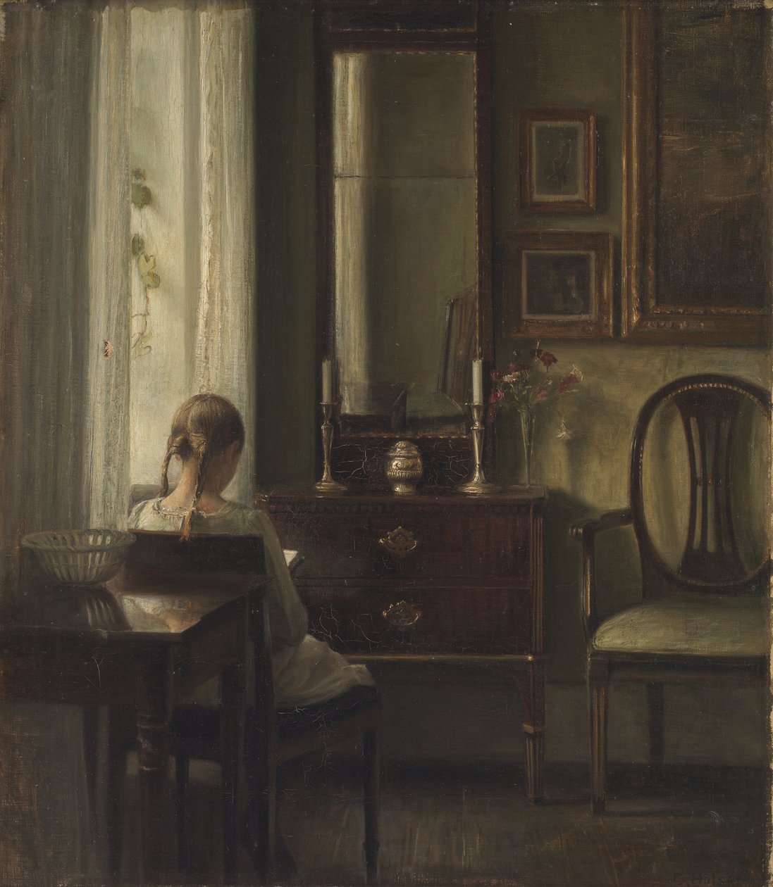 Interior com uma menina lendo de Carl Holsoe