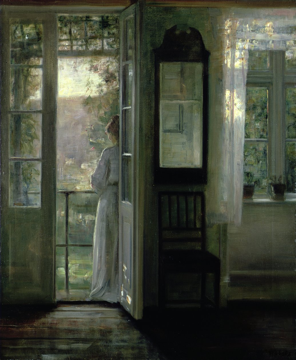 Menina, ficar, ligado, um, sacada de Carl Holsoe