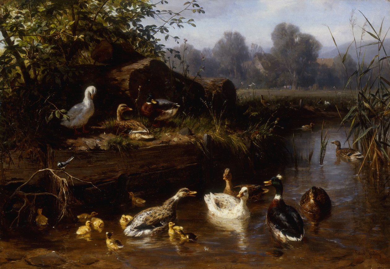 Patos e patinhos em um córrego, de Carl Jutz