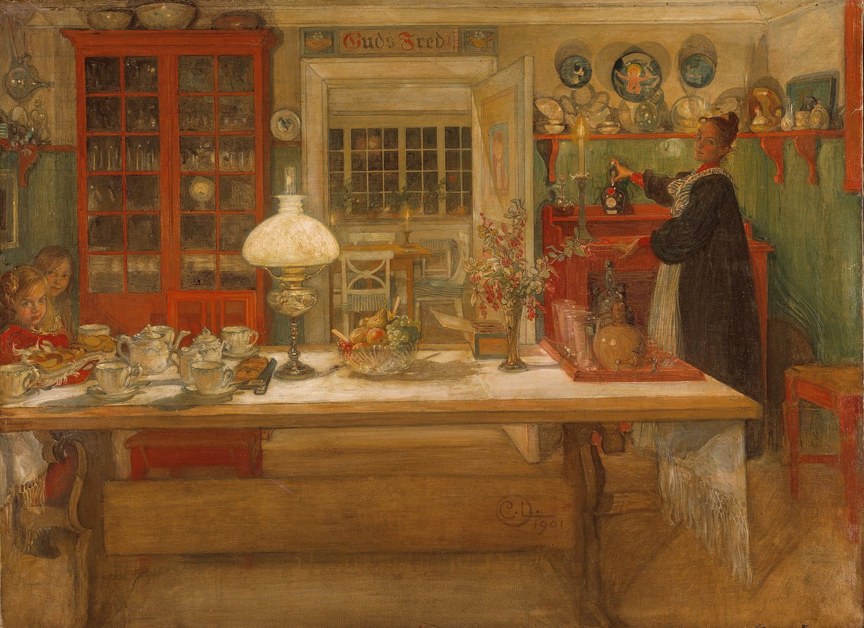 Preparando-se para um jogo, 1901 de Carl Larsson