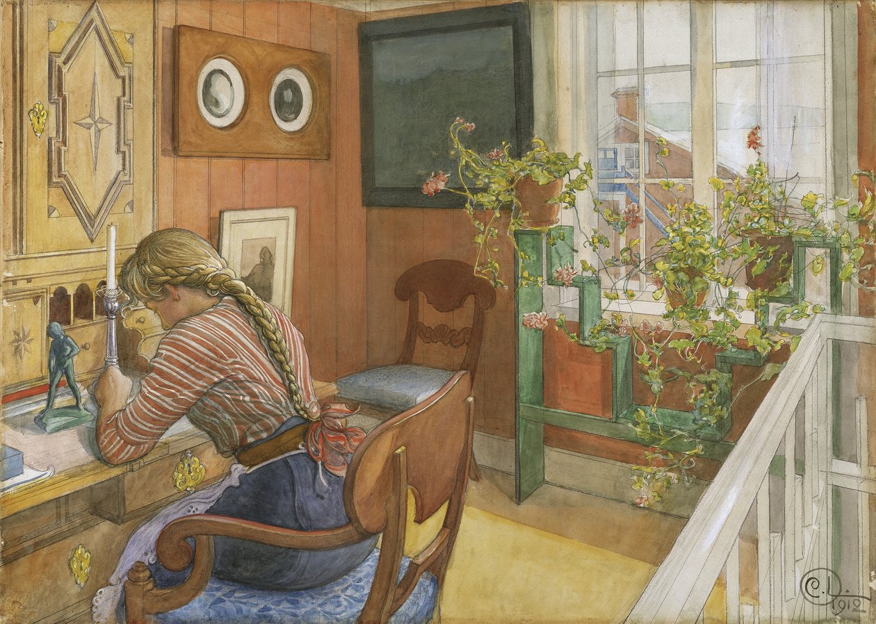 Cartas, 1912 (wc no papel) de Carl Larsson