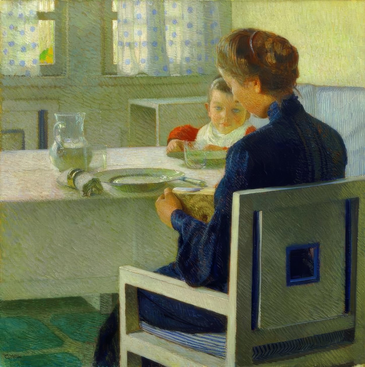 Mãe e filho na mesa. Carl Minor de Carl Moll