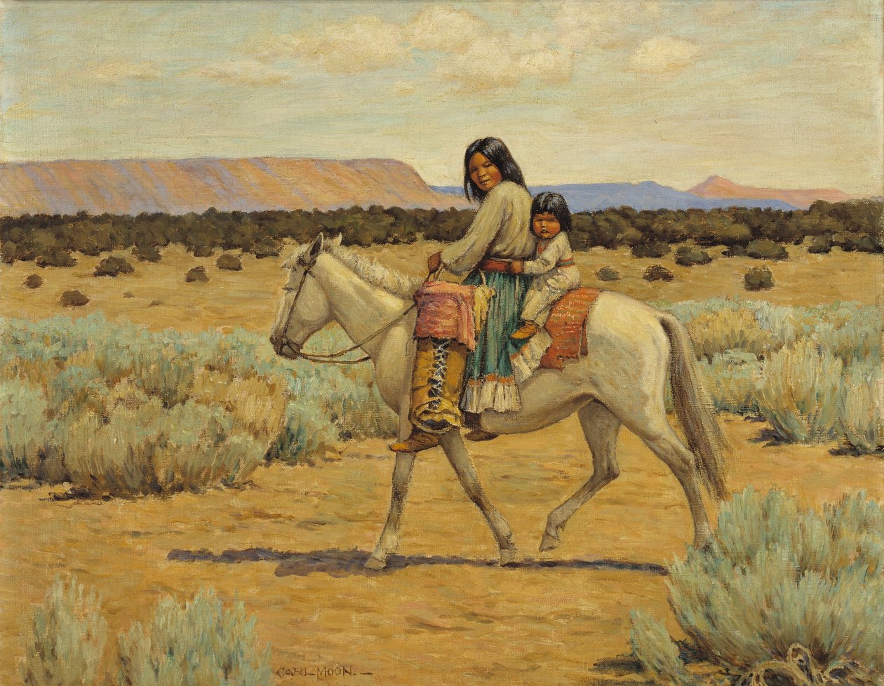 Mãe apache e filhos a cavalo de Carl Moon