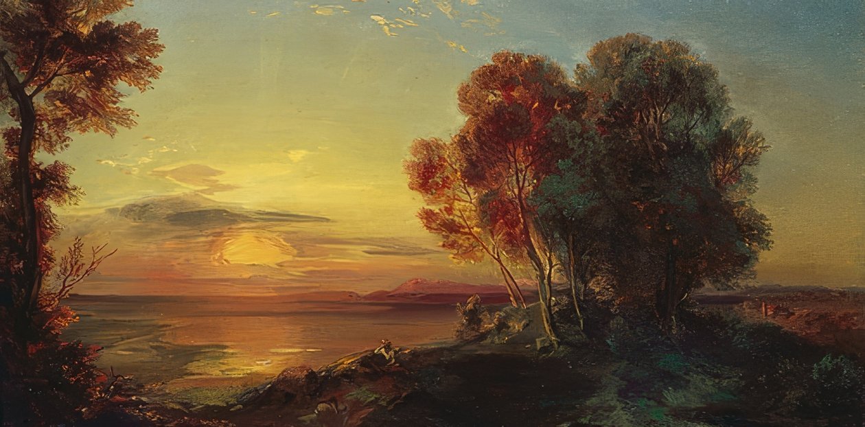 Pôr do sol no lago Starnberg de Carl Rottmann