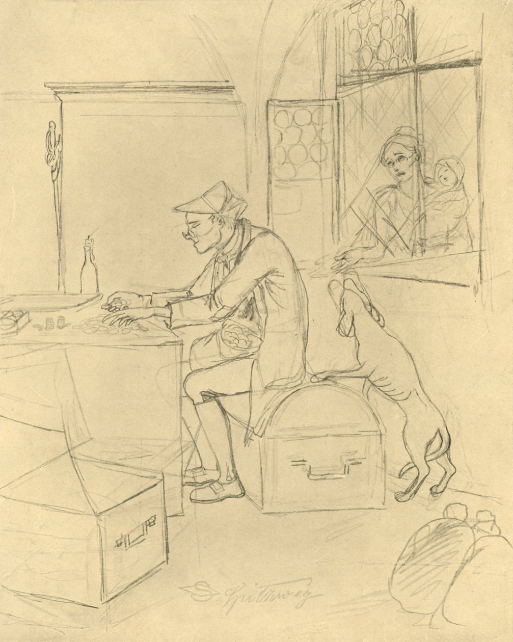 O Miser, meados do século XIX, c1924. de Carl Spitzweg
