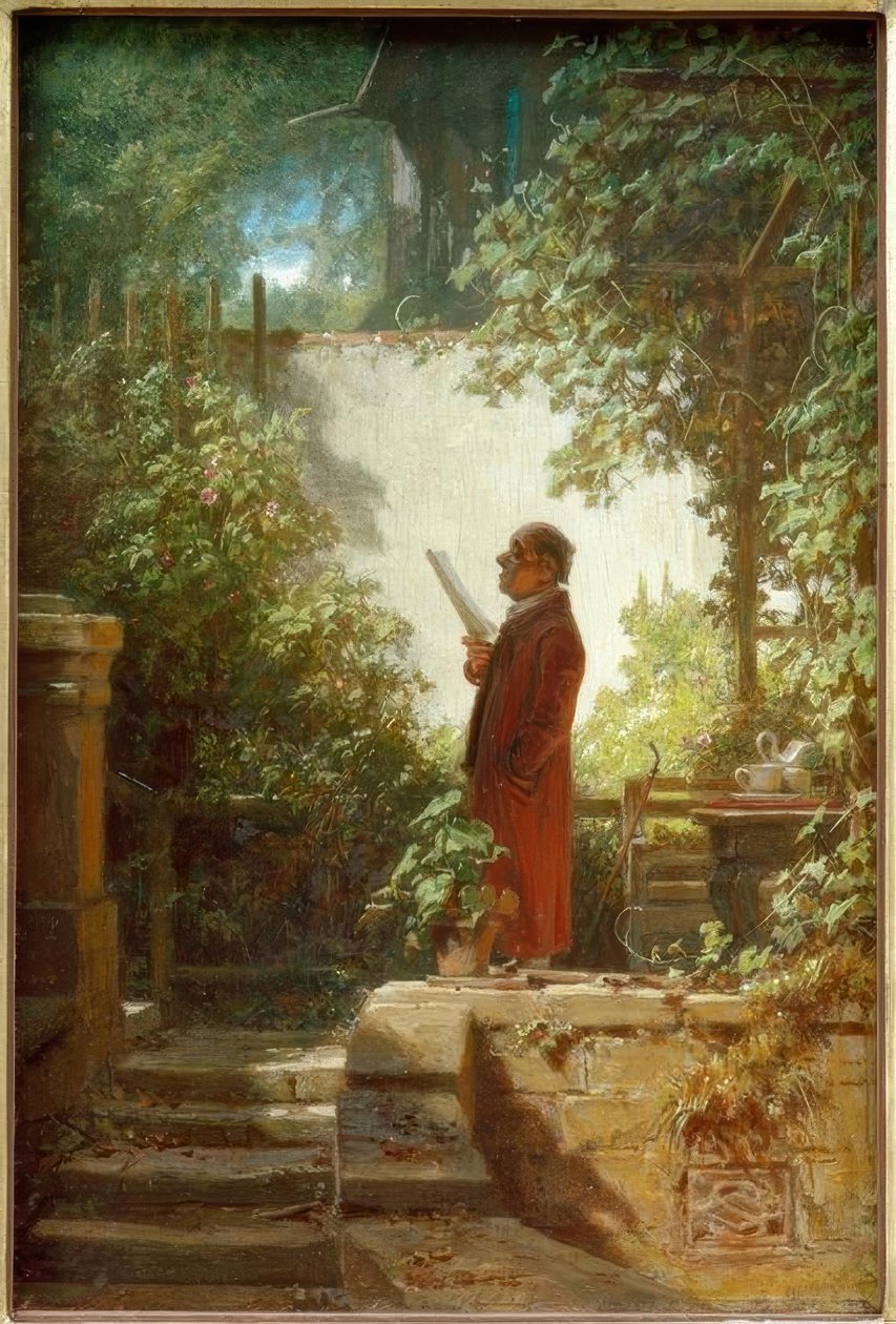 Leitor de jornal no jardim da casa de Carl Spitzweg