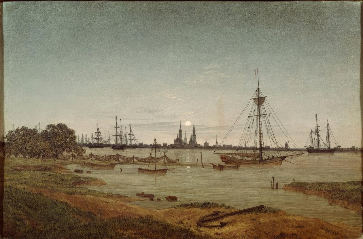 Porto ao luar de Caspar David Friedrich