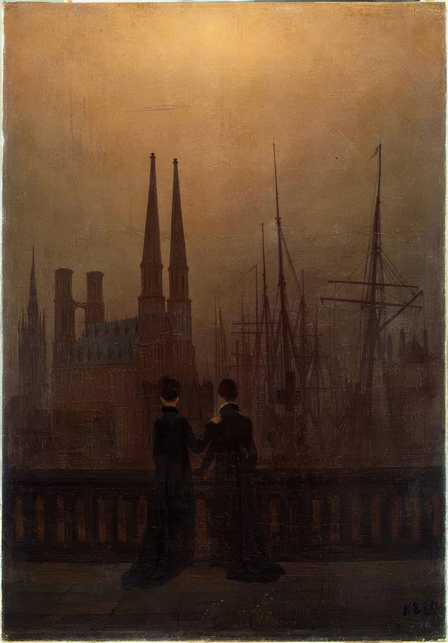 Porto noturno de Caspar David Friedrich